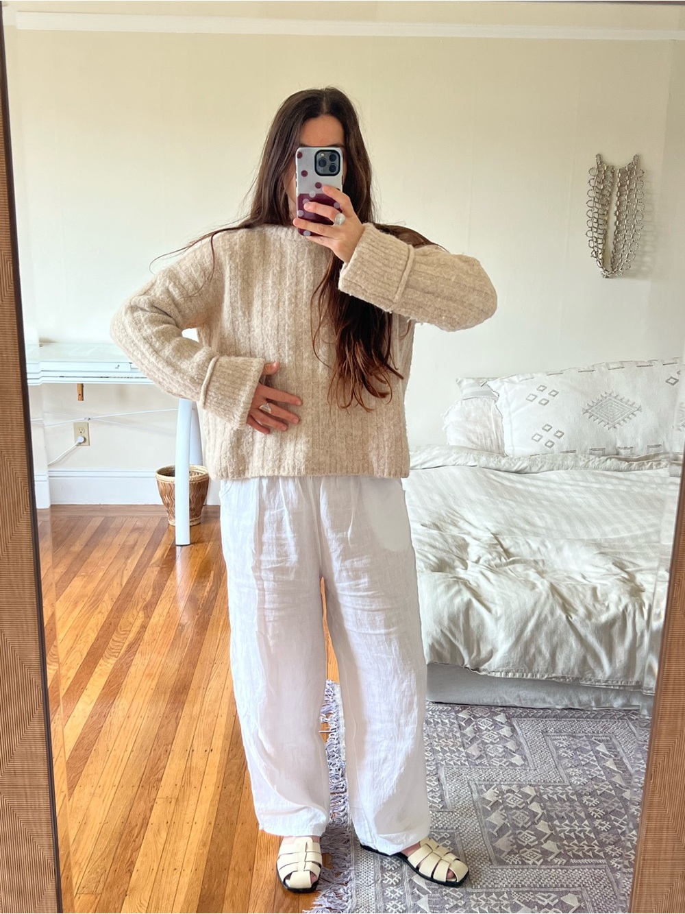 cream cable knit thick boxy sweater, wool
blend - Picture 5 of 6